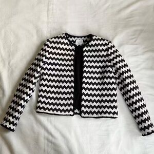 Sezane Black and White Chevron Blazer